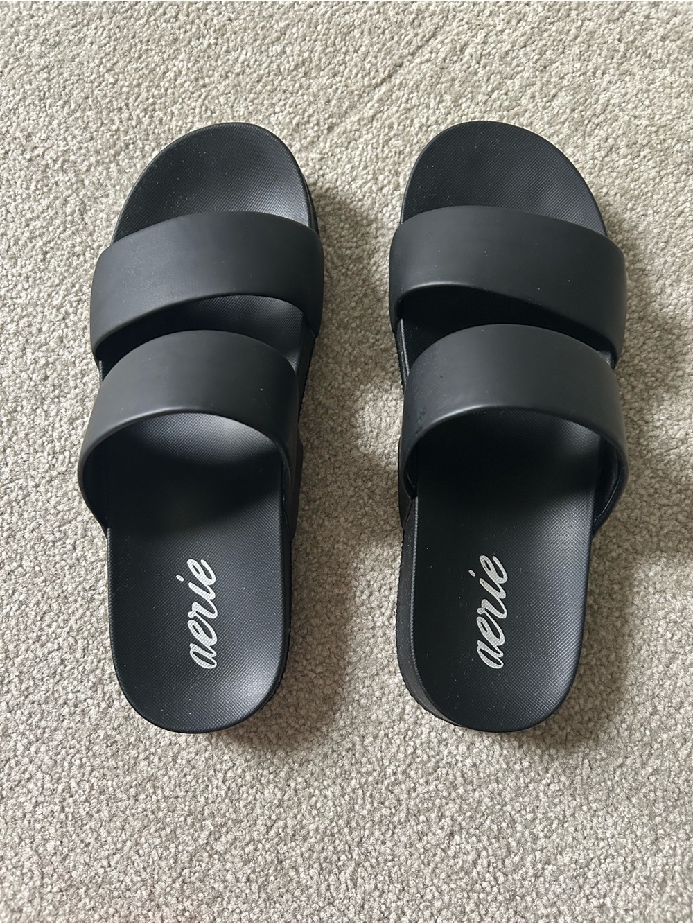 aerie Black Double-Strap Slide Sandals